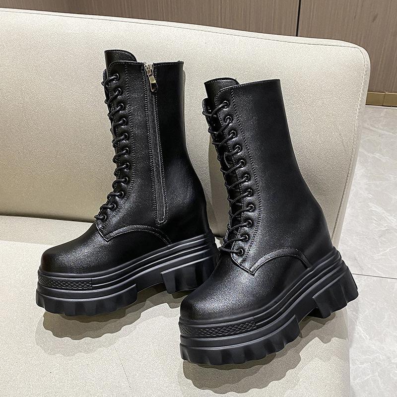 Fashion Women's Mid-Calf Boots Autumn Winter New Platform Wedge Short Boots Shoes for Women Versatile Ladies Chunky Motorcycle Botas