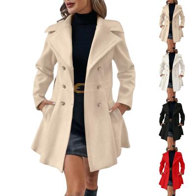New Women's Double-Breasted Lapel Wool Coat