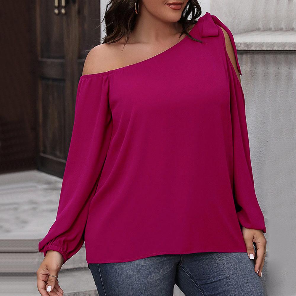 European and American large-size women's clothing spring and summer temperament bow loose and thin shirt niche design long-sleeved top