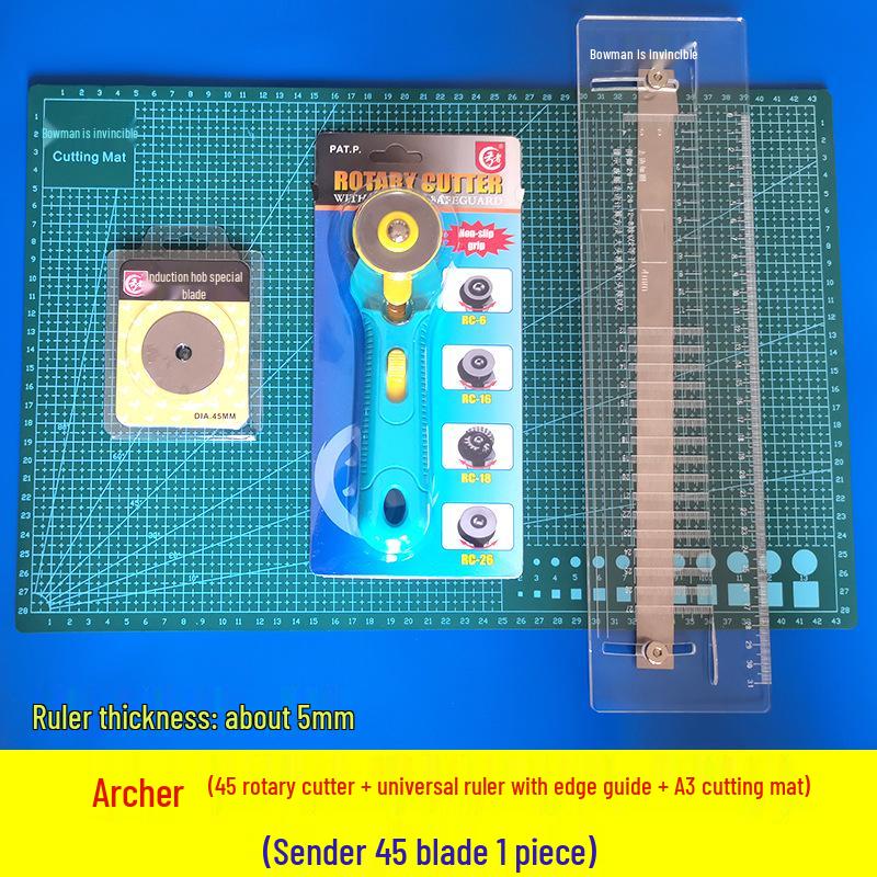 Leather & Rubber Cutting Tool Set: Rotary Cutter, Taper Ruler, Trapezoidal Ruler, and Cutting Mat