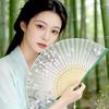 Seiden Chinesischer Japanischer Faltfächer Buntes Blumenmuster Klassischer Tanzfächer Durchscheinend Handgefertigtes Handwerk Handfächer