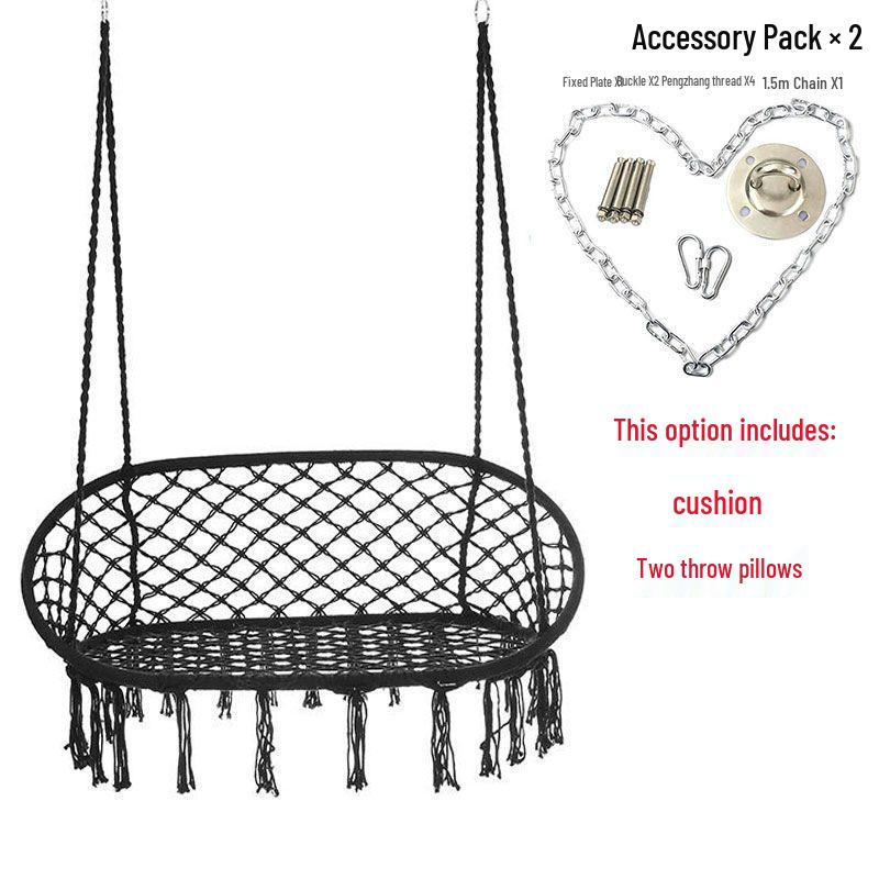 Nordic Indoor Outdoor Double Hanging Chair Swing with Tassel Cradle - Cotton and Linen Hammock for Homestay or Balcony.