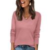 Women's Fashionable Casual V Neck Solid Color Long Sleeve Top