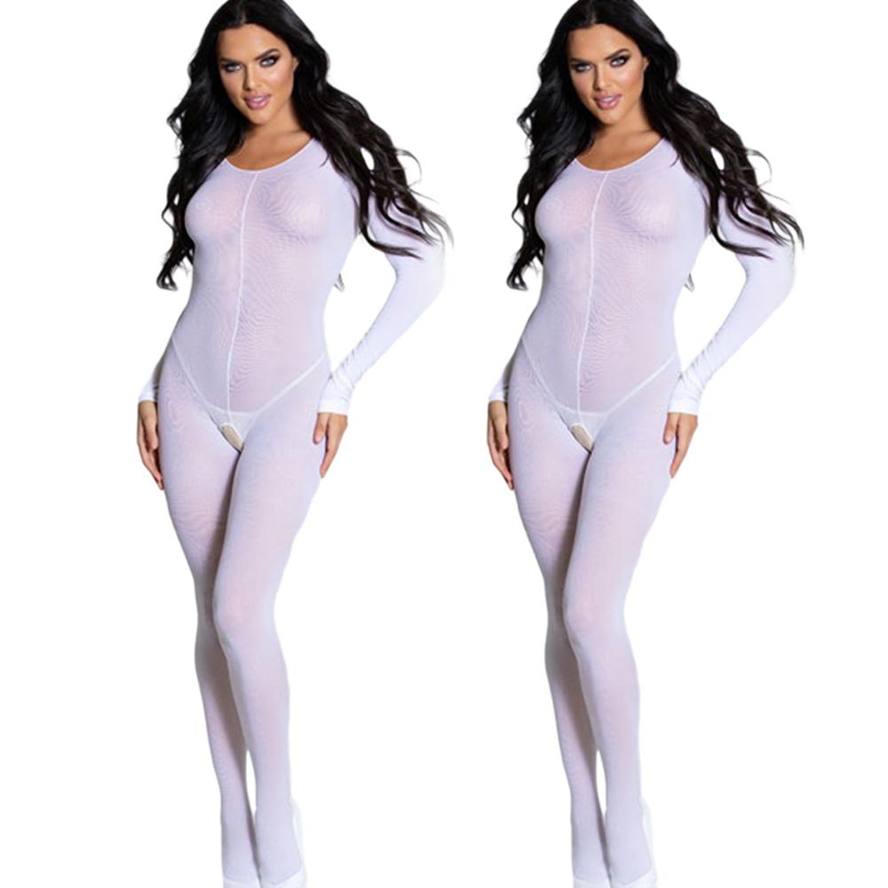 Sexy Lingerie Bodysuit Silk Hollow Out Bodysuit Women's Underwear Erotic Open Crotch Socks Temptation Intimate BodyStockings