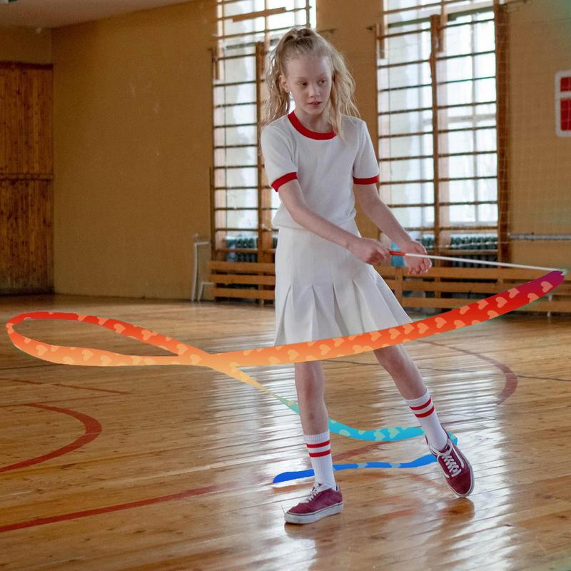 2M Colorful Dance Ribbons Heart Pattern Rhythmic Gymnastics Ribbon Ballet Streamer Twirling Rod Stick KidsGymnastics Props