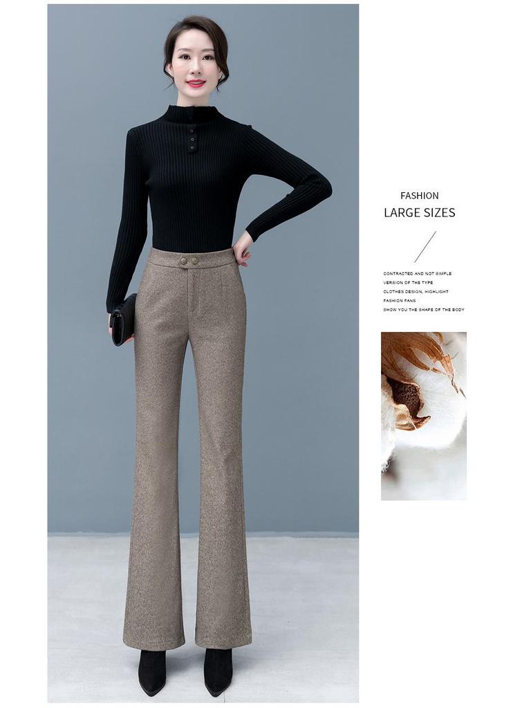Women's High Waist Woolen Micro Flare Pants - Slimming, Casual, Versatile Drapey Design