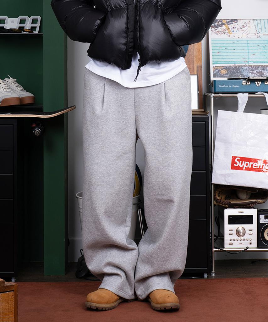 Igseukeoseu Daily One-Pleat Wide Sweatpants (Fleece-Lined) Melange