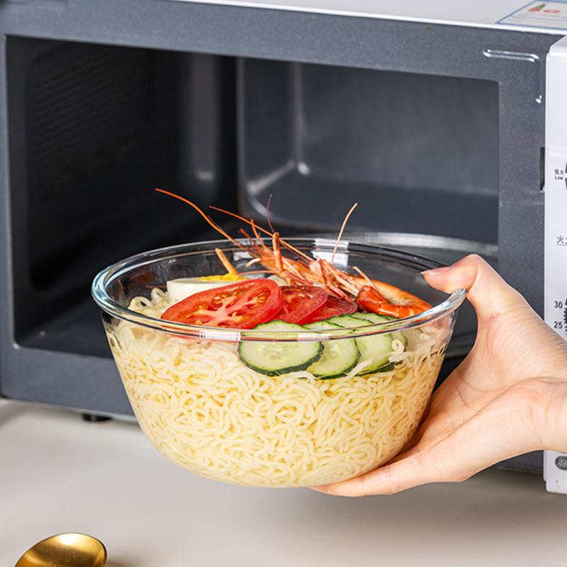 1pc Clear Glass Salad Bowl Heat Resistant Home Kitchen Baking Noodle Bowl Large Instant Noodle Soup Bowl Microwave Cutlery