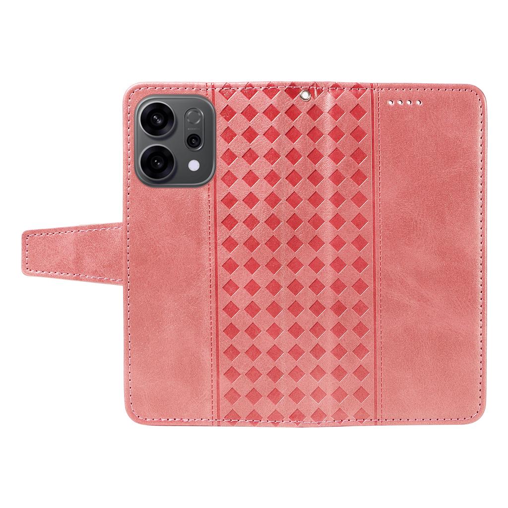 For Oppo Reno14 5G (China)/Oppo Reno14 F 5G/Oppo Reno14 5G (Global) Leather Case Wallet Stand Grids Imprinted Phone Cover with Strap