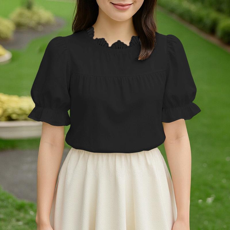 

ZANZEA Женская повседневная свободная блузка с круглым вырезом и короткими рукавами 5XL чёрный