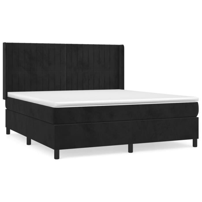 3132815 vidaXL Lit à sommier tapissier avec matelas Noir 180x200 cm Velours
