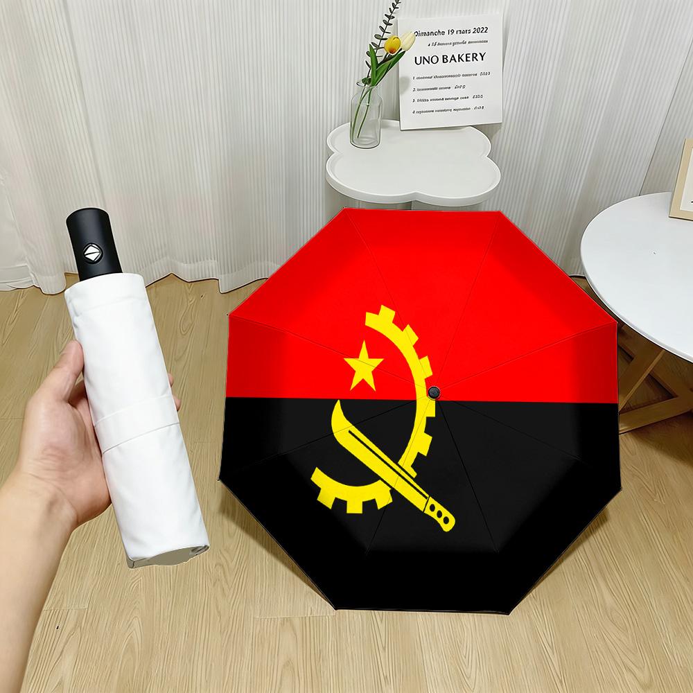 Angola Flag Sickle Machete Print Auto Folding Umbrella Waterproof Windproof Travel Umbrella