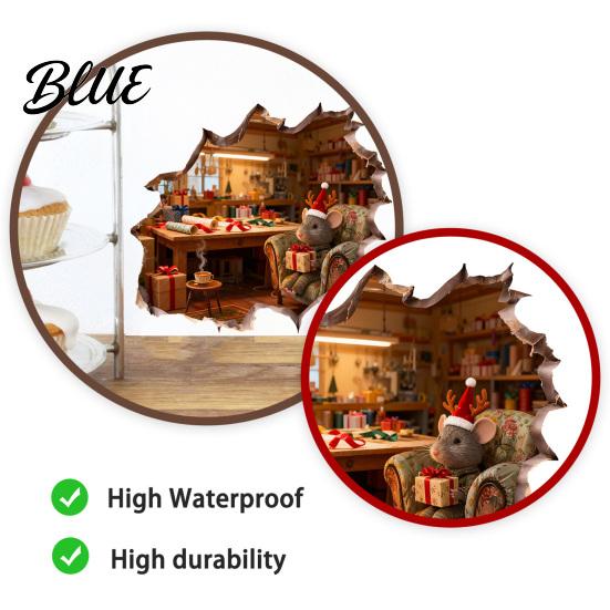 Creative Holiday Room Decorations Christmas Mouse Wall Sticker 3D Realistic Cute Illustrations Decal Home Decor Gifts Waterproof PVC Decorative for
