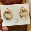 Double Layer Round Circle Dangle Earrings for Women Vintage Simple European Golden Metal Drop Earrings Geometry Zircon Gift