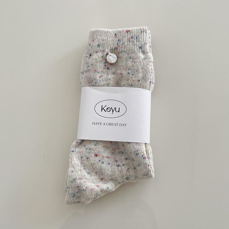 SP&CITY Korean Cartoon Embroidery Wool Socks Women's White Bow Stripe Plush Middle Tube Socks Winter Breathable Thickned Socks