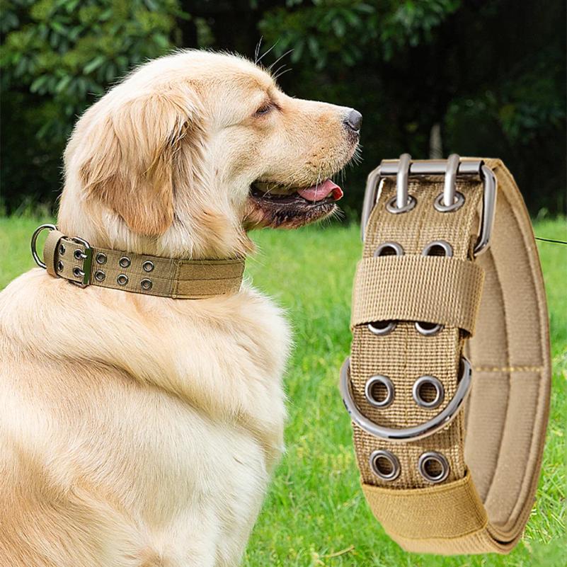 Adjustable Military Dog Collar Metal D-Ring and Buckle Working Dog Collar, Five-Level Adjustment for Medium and Large Dogs