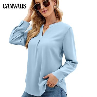 Summer Women's T-shirt Solid Color Chiffon Shirt Loose V-neck Pullover Long-sleeved Top Shirt