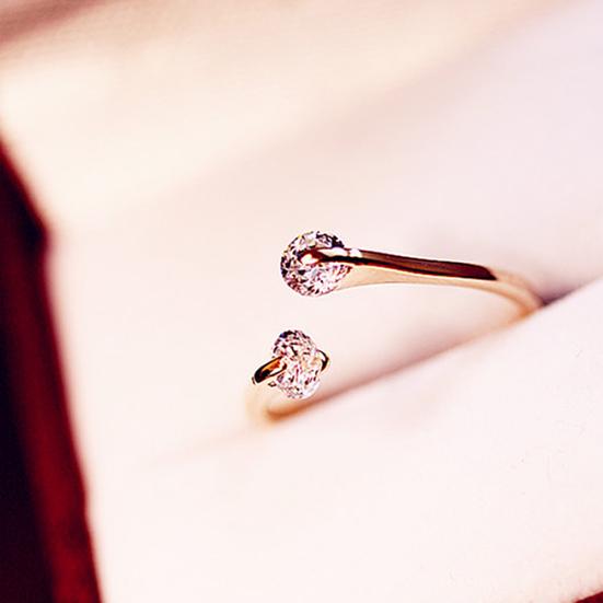 Damen Mode Offener Fingerring mit doppeltem Zirkonia-Besatz Party Schmuck Geschenk