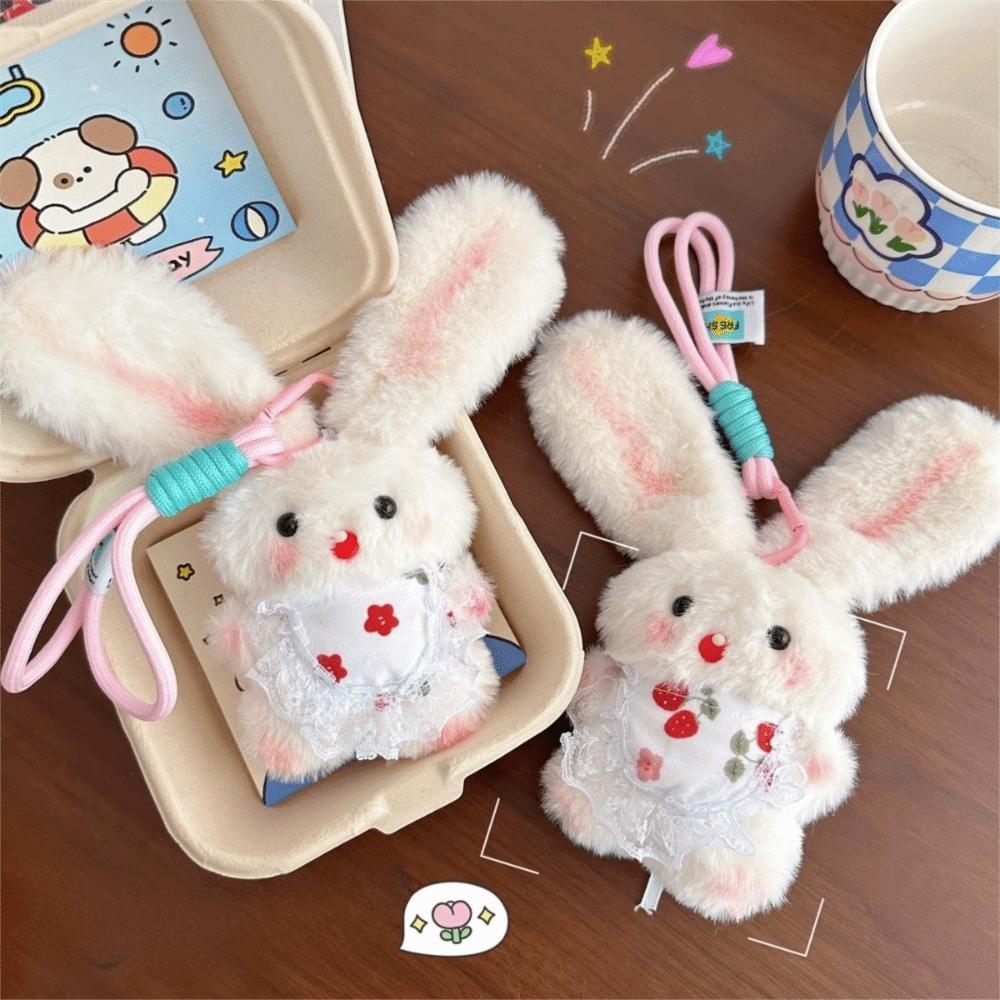 Cartoon Design Plush Rabbit Keychain Cute Long-eared Rabbit Pendant Stuffed Keyring  Couple Items