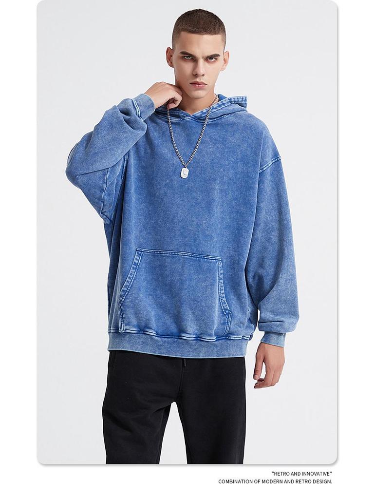 2024 Autumn/Winter Vintage Minimalist Heavyweight Washed Waxed Terry Hoodie (420gsm)