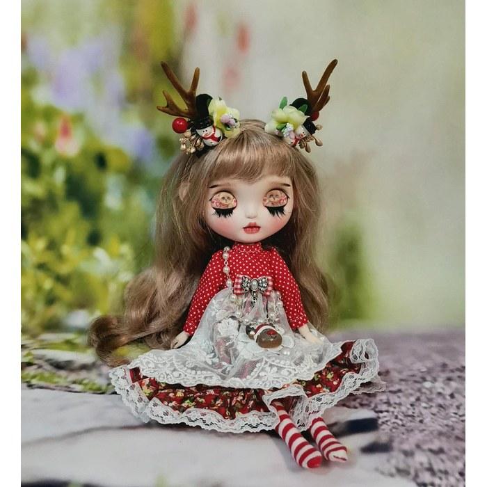 Blythe Outfit Obitsu24/Likachan/Azone/Jenny 1/6 Doll Clothes Antler Decoration Dress One Size