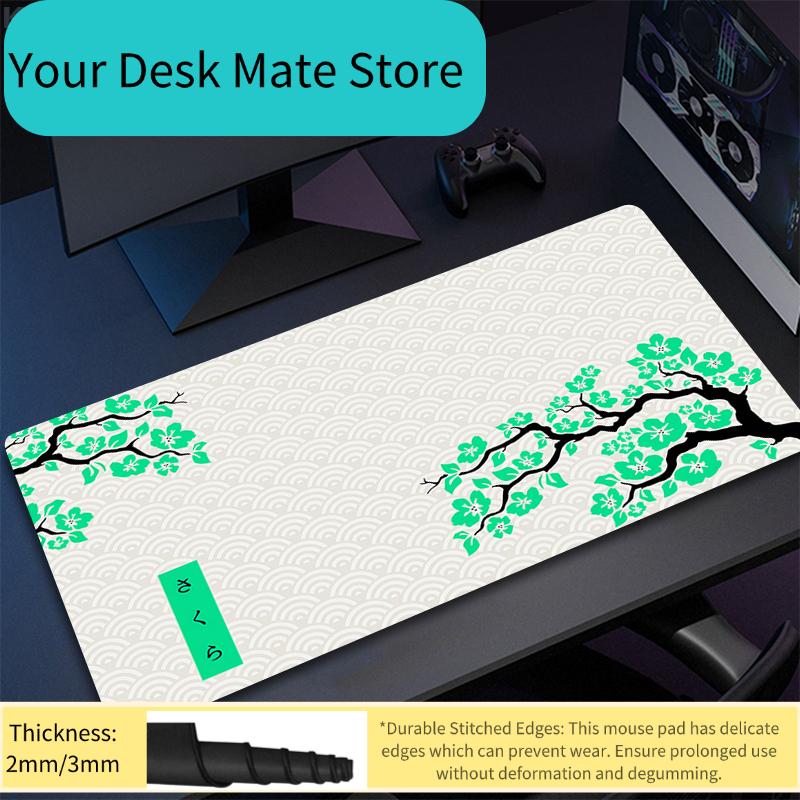 Green Cherry Blossom Office Carpet XXL x Mouse Pad For Computer Keyboard Laptop Gaming long Big Mousepad White Mice Mat