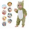 Baby Tier Flanell Strampler mit Kapuze, Cartoon Einteiler mit 3D Kapuze und Zwei-Wege-Reißverschluss für Herbst und Winter