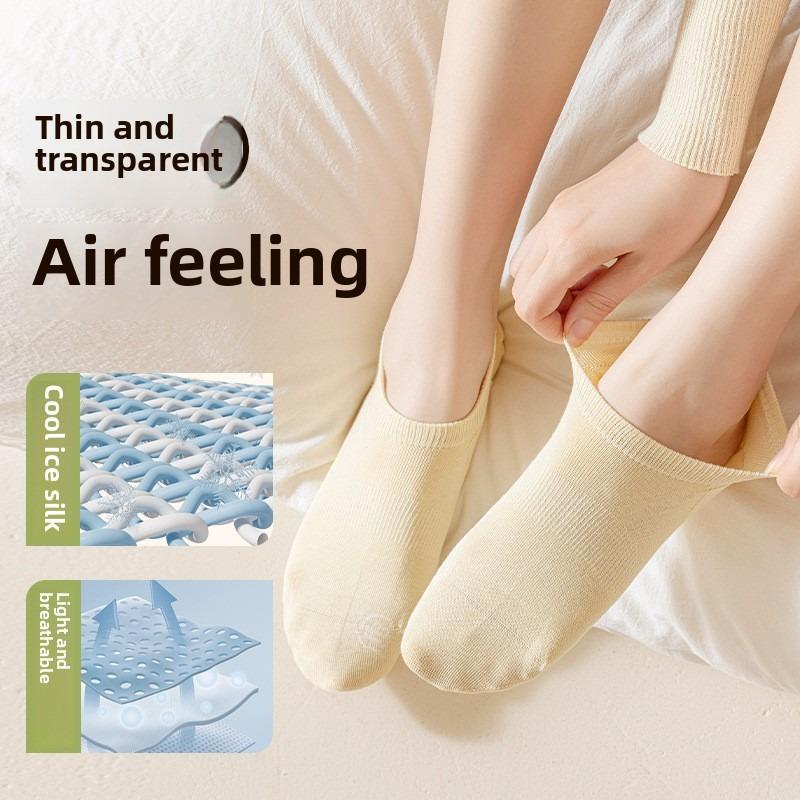 5 Pairs of Women's Summer Thin Cotton Non Slip Absorbent Breathable Invisible Shallow Mouth Sports Socks