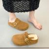 Leather thick-soled bag head slippers for women to wear autumn new retro one-pedal fluffy cotton slippers