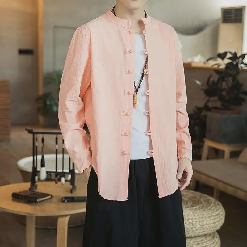 Men’s Chinese Style Long-Sleeve Linen Tang Suit Shirt and Jacket