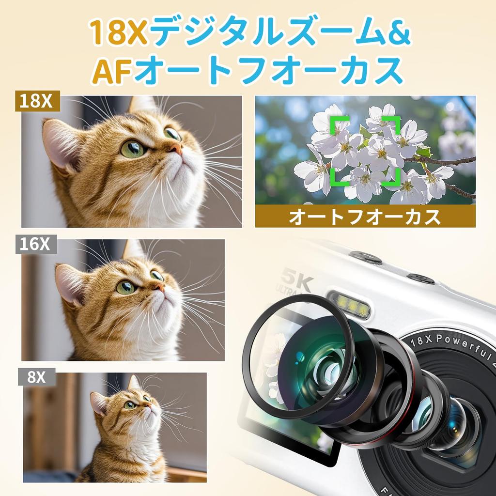 5K 80MP Digital Compact Pocket Camera with 80 Million High Rechargeable AF 18x Digital Inch Dual Lightweight and Ideal for and Includes Japanese