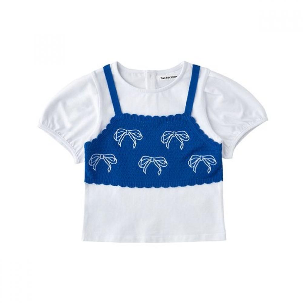 

Little Ground Knit Ribbon Bustier Tee 76314 332 10 WHITE/BLUE/155