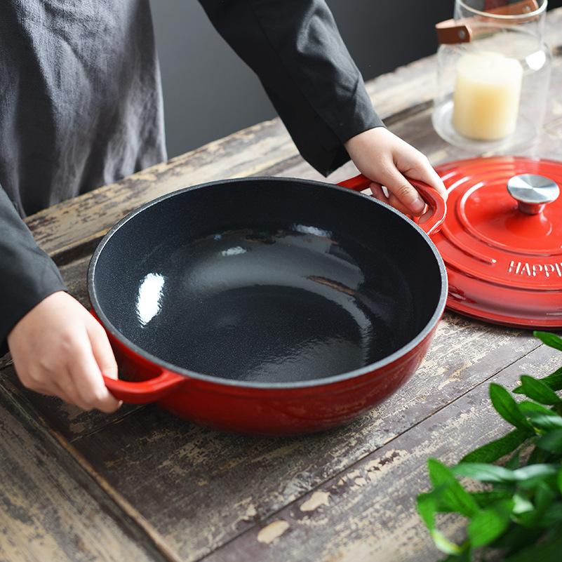 30cm Enameled Cast Iron Dutch Oven with Loop Handle 5L Saucepan Heavy Soup Pot Casserole Dish Kitchen Utensil Enamel Braised Pot