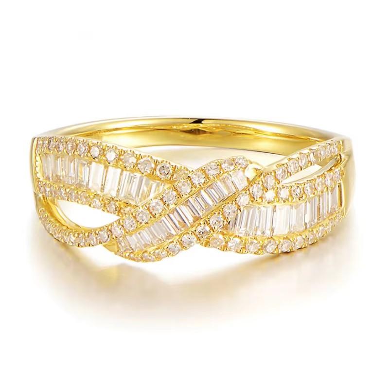 Huitan Trendy Luxury Cross Design Ring Gold Color Wedding Bands Jewelry with Shiny Cubic Zirconia Modern Chic Finger Accessories