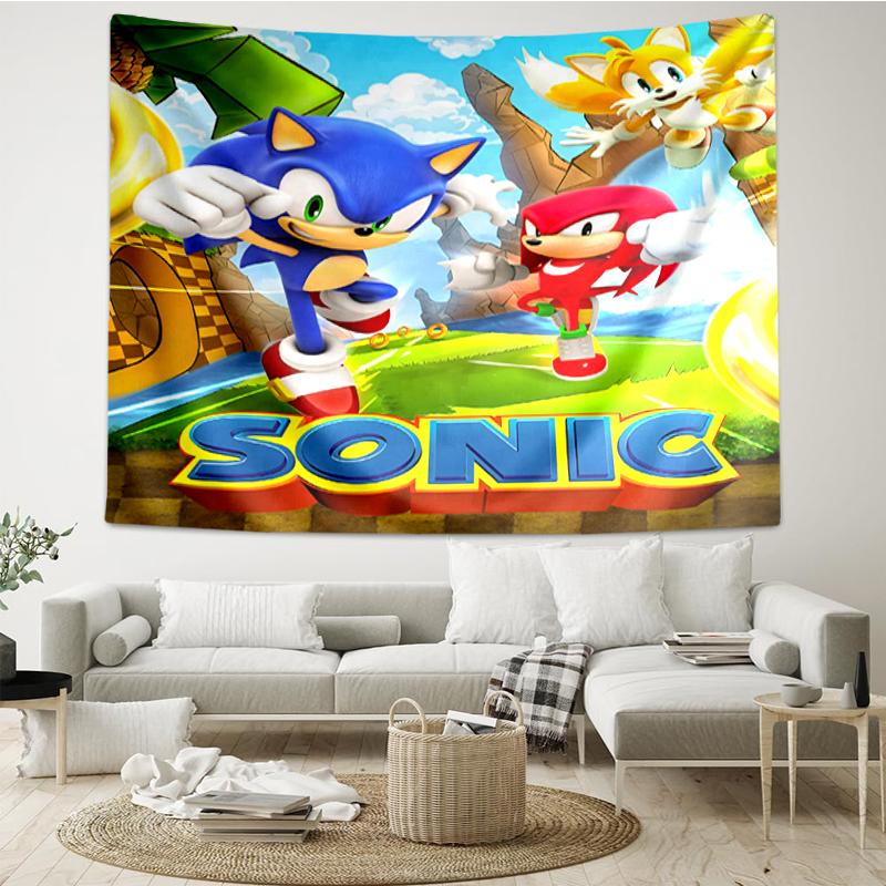 Sonic Print Tapestry, Backdrop, Easy Setup, Ideal for Bedroom, Office & Living Room, with Aesthetic Wall Hanging Decor.