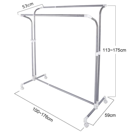 BAOYOUNI Balcony Drying Rack, Clothes Drying Stand with Casters, Extra Large Laundry Dryer with Stainless Steel Wrapped Pipes and Rust-Resistant Treat