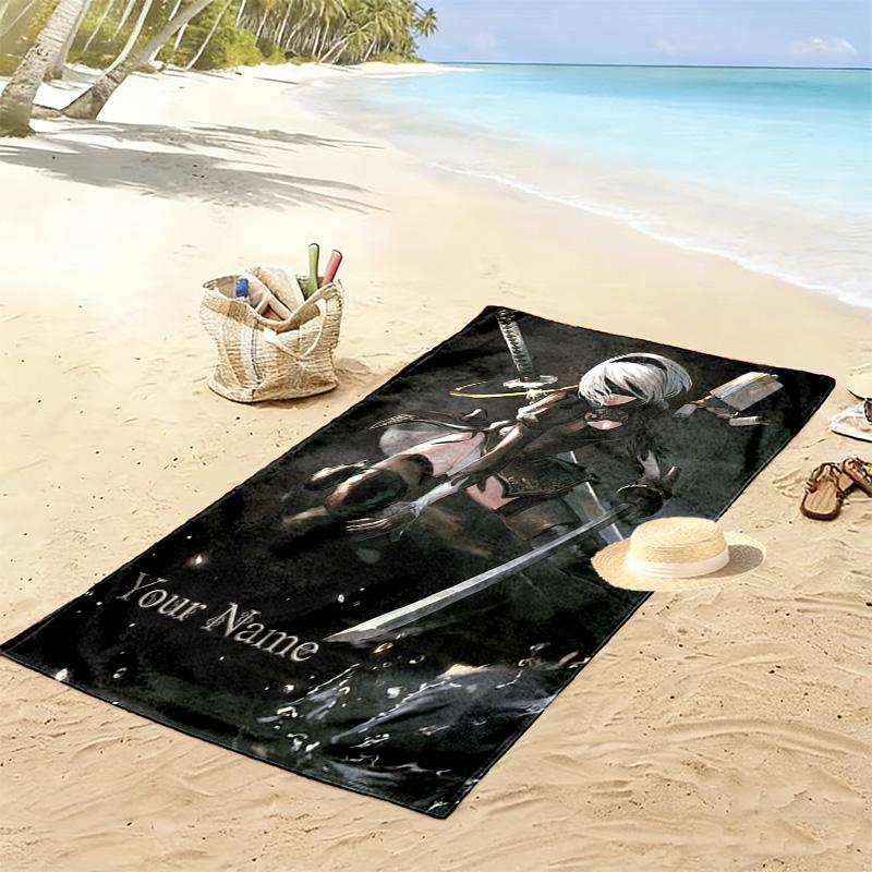 Name Custom NieR Automata 2B Print Beach Towel, Large Soft Quick Dry Towel for Beach Camping Swimming