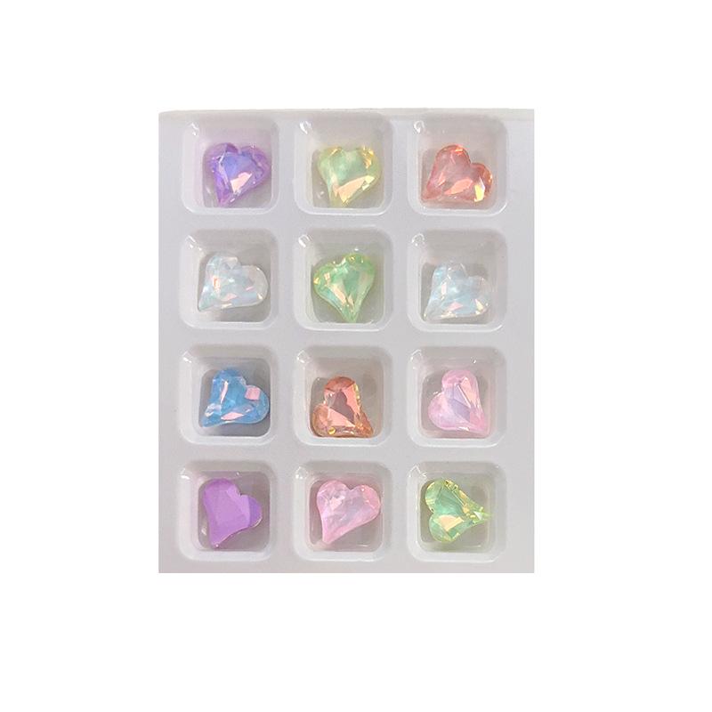 12-Grid Mocha Crystal Rhinestone Nail Art Set: 3D Butterfly, Heart & Square Designs