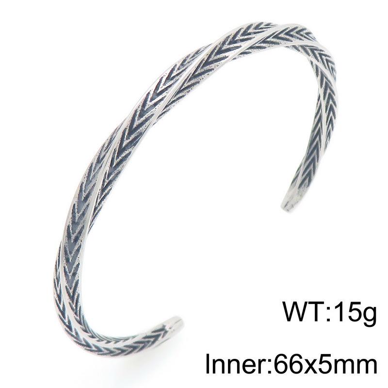 Retro Mobius Twist Rune Pattern Titanium Steel Viking Men's C-Shape Bracelet