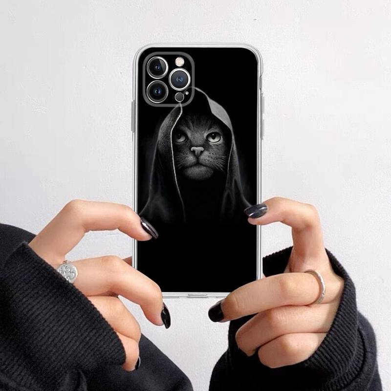 Black Cat Staring Eye Phone Case For iPhone 14 13 12 11 Pro Max XS X XR SE 2020 6 7 8 Plus Mini Transparent Shell