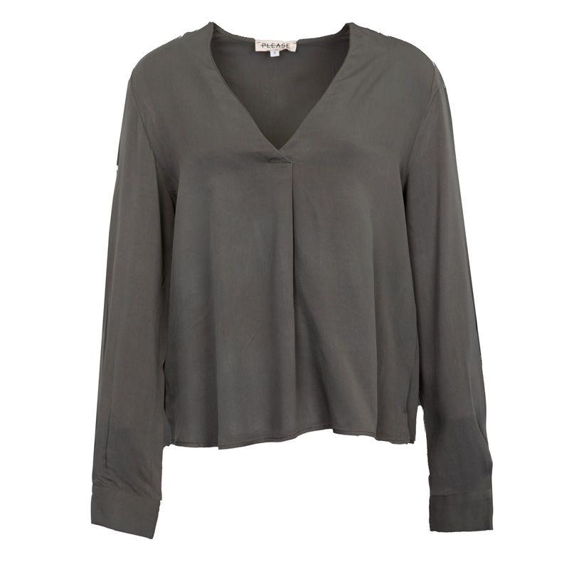 

Блузка с V-образным вырезом цвета хаки, женская, струящаяся, PLEASE S хаки