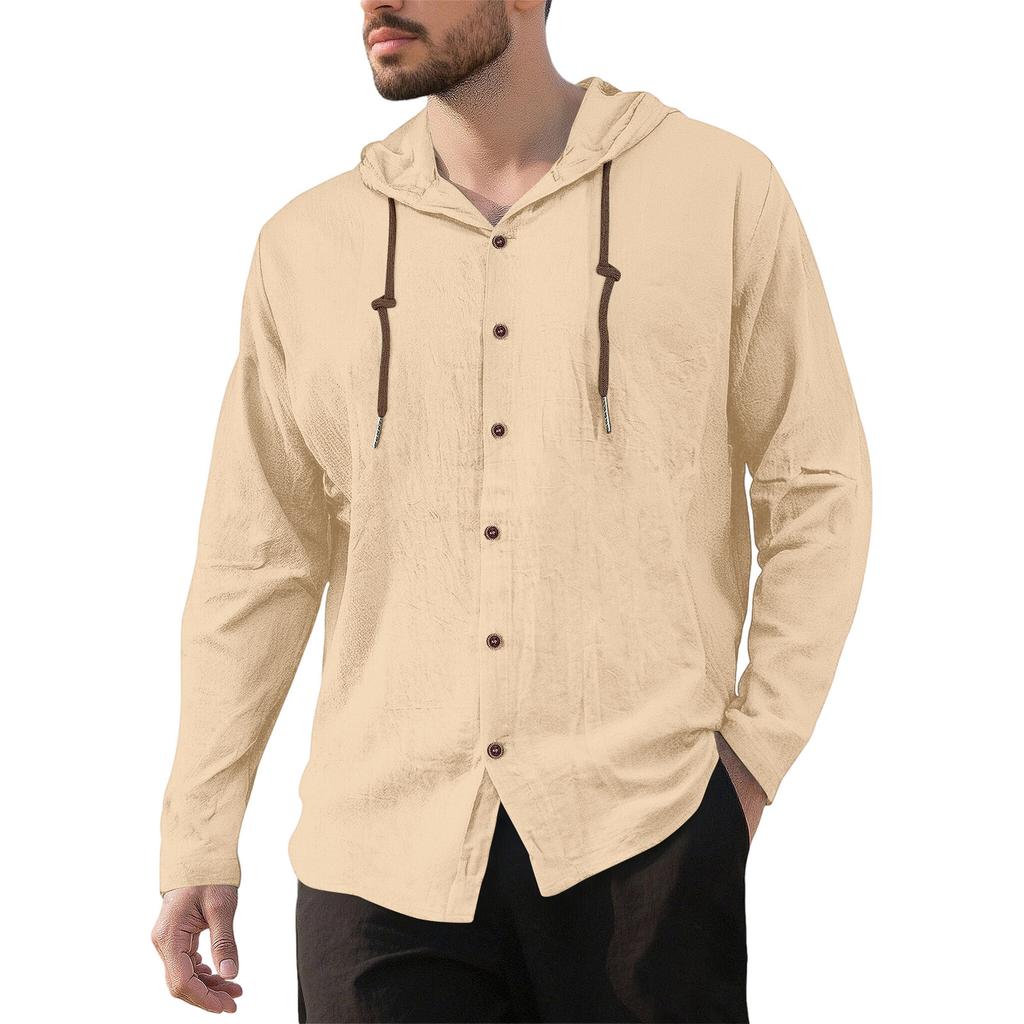 Men's Casual Hooded Long Sleeve Shirt Button Down Lightweight Breathable Loose Fit Oversized Cotton Shirt for Outdoor Sports