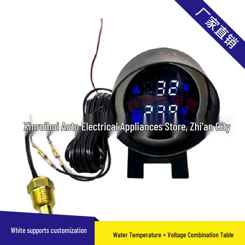 Cross-Bullet Style Digital Display for Water Temperature & Voltage - 12V/24V Vehicle Instrument Cluster
