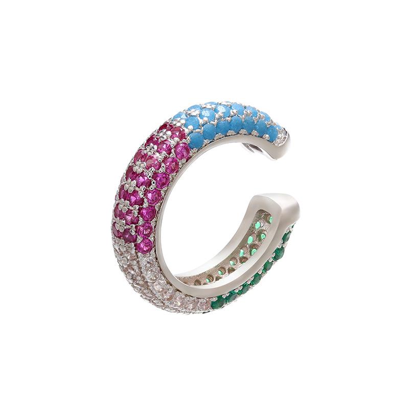 Bead Buckle Jewelry Micro-Inlaid Colored Diamond Ear Bone Clip Color Zirconium Simple Ear Clip Earrings Copper 18K Gold-Plated Ve131