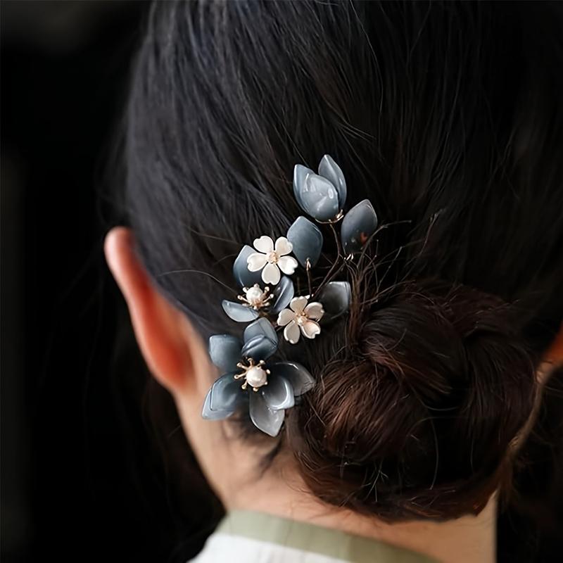 New Chinese Style Glazed Peony Flower U-shaped Round Hair Hairpin with Elegant Temperament Cheongsam Round Hair Hairpin