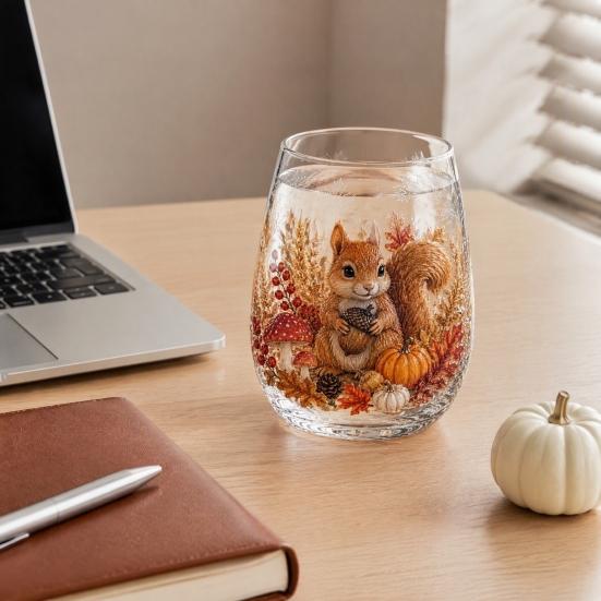 Borosilicate Glass Cup with Lid Autumn Harvest Cup, High Tumbler for Iced Coffee Tea Durable Drinkware Home And Juice, 350ml Clear Drinking
