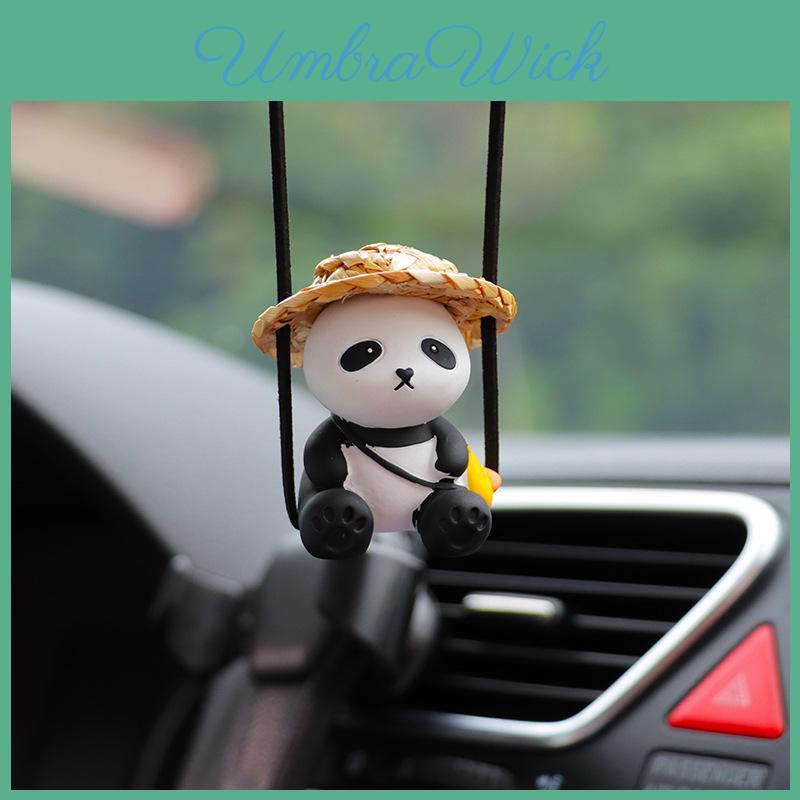 Cross-border Exclusive Cartoon Panda Car Pendant Resin Material Cute Style Grass Hat Panda Automotive Ornament