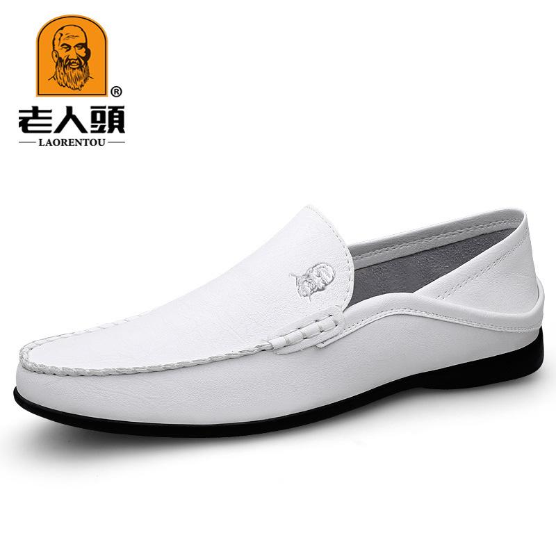 Leather Doudou shoes soft leather shoes trend line casual driving lazy shoes heel can be stepped on to drive