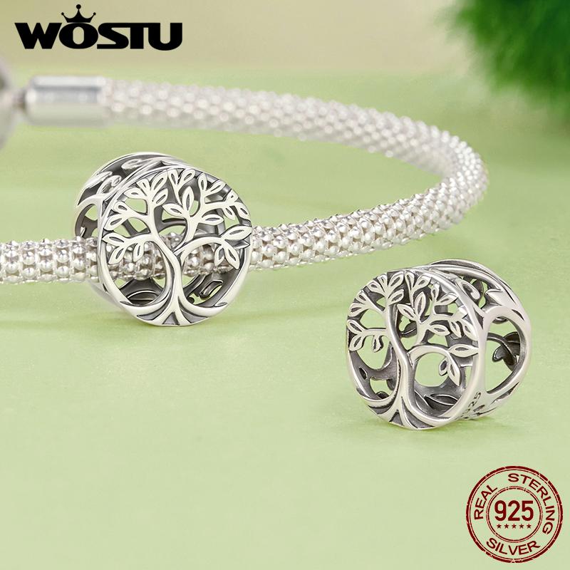 WOSTU 925 Silver Family Jewelry Serie Tree of Life Charm Heart Pink Sweet Home Bead Stroller S925 Pendant Fit DIY Bracelet Neck