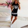 Women Fashion Bodycon Short Dress Casual Short Sleeve Hoodie with Letter Pattern Drawstring Zipper Hoody